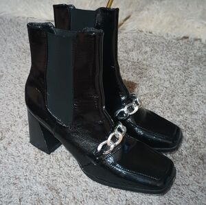 ASOS Black Heeled Boots with Silver Chain